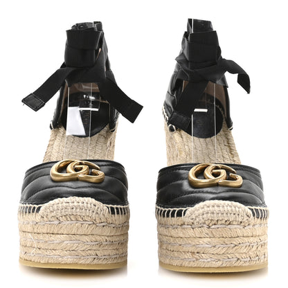 Gucci Nappa Matelasse GG Marmont Ankle Wrap Platform 35/120mm Espadrille Wedges 35 Black 3 of 9