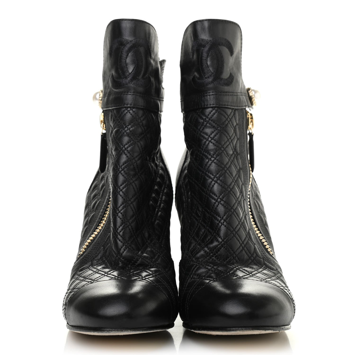 Chanel Lambskin Pearl Qulited CC Cap Toe Short Boot 40 Black 2 of 7