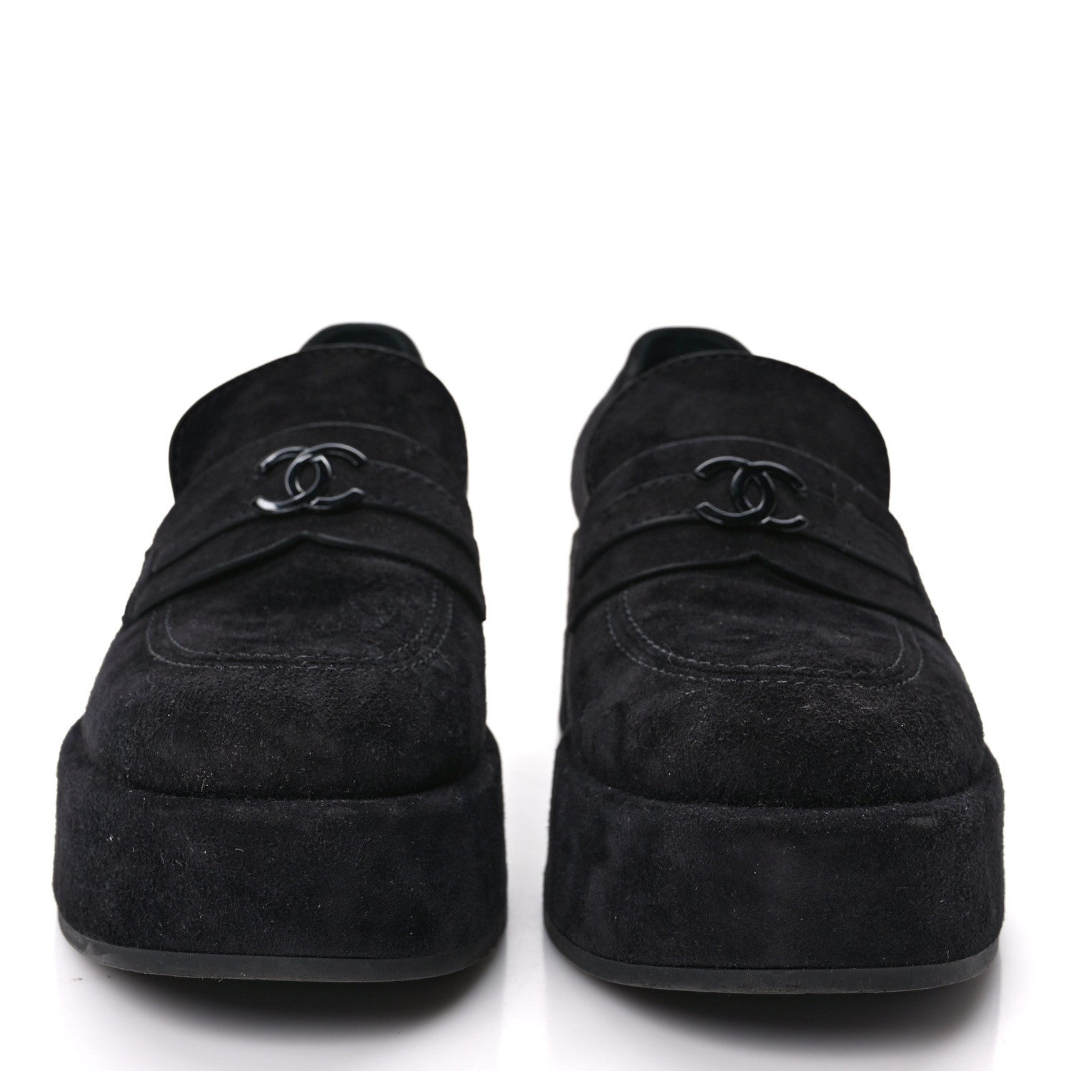 Chanel Suede CC Platform Loafers 36.5 Black 2 of 8