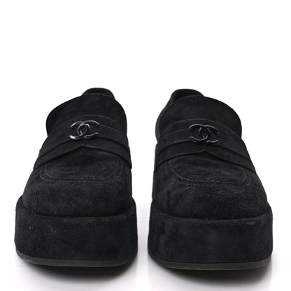 Chanel Suede CC Platform Loafers 36.5 Black 2 of 8
