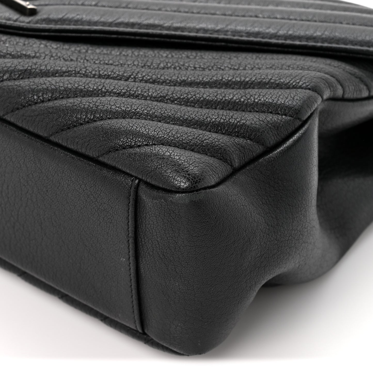 Sheepskin Matelasse Chevron Monogram Large College Satchel Black