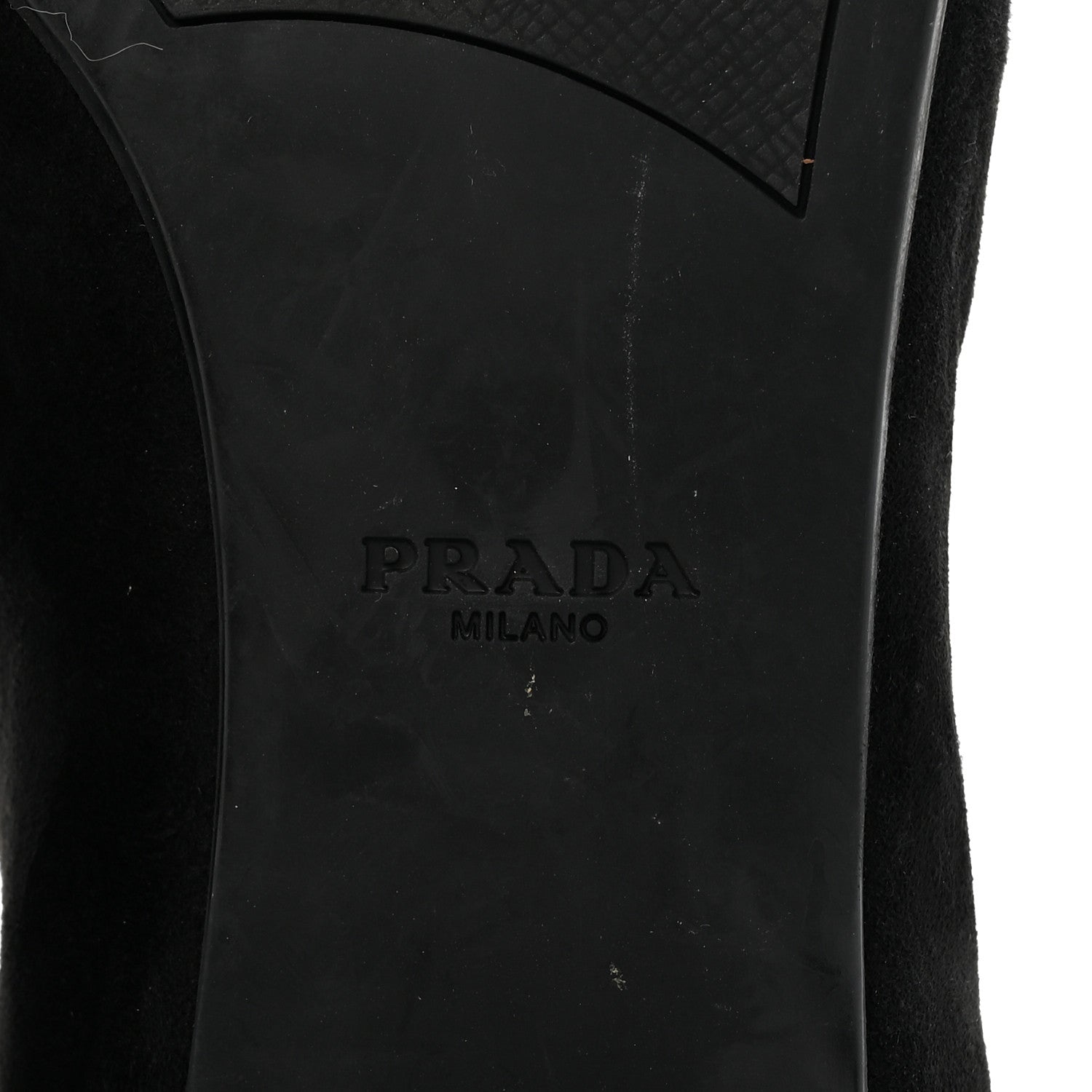 Prada Suede Metal Plate Logo Loafers 37.5 Black 7 of 12