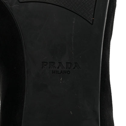 Prada Suede Metal Plate Logo Loafers 37.5 Black 7 of 12