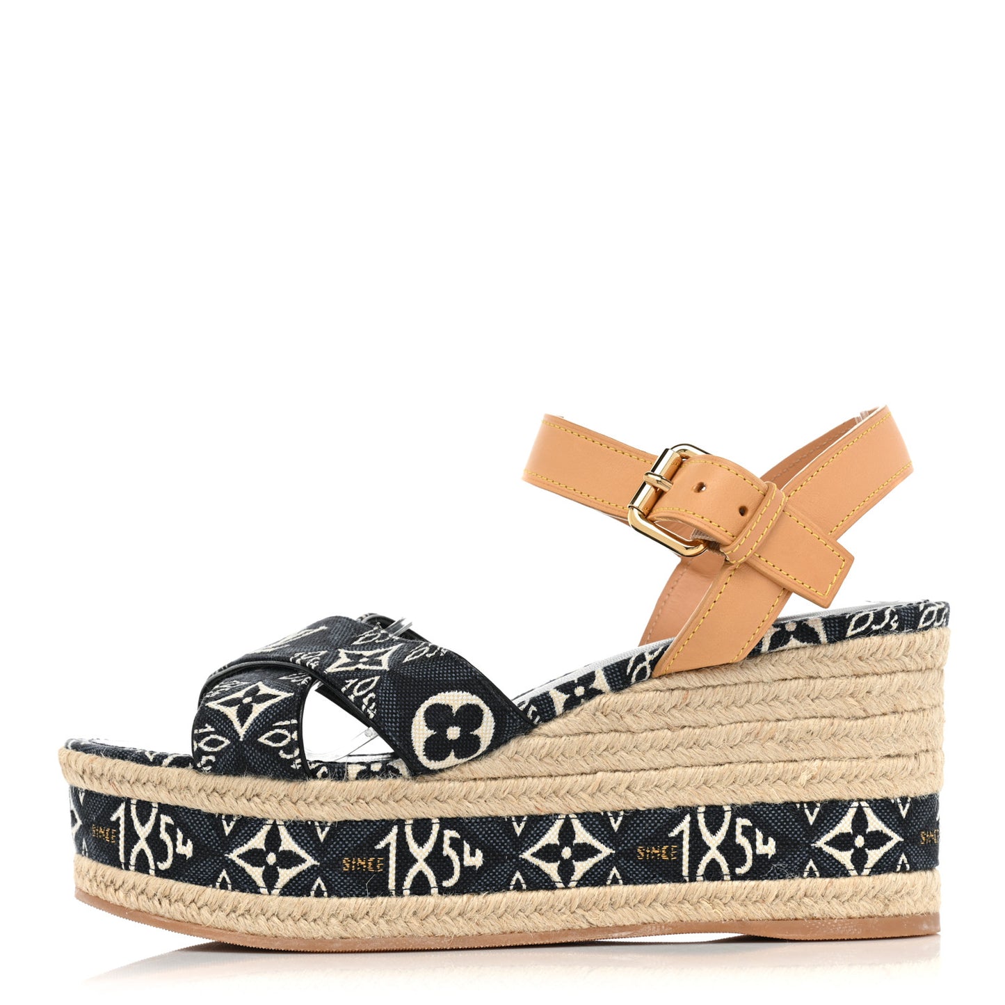 Jacquard Calfskin Since 1854 Boundary Wedge Sandals 39 Blue
