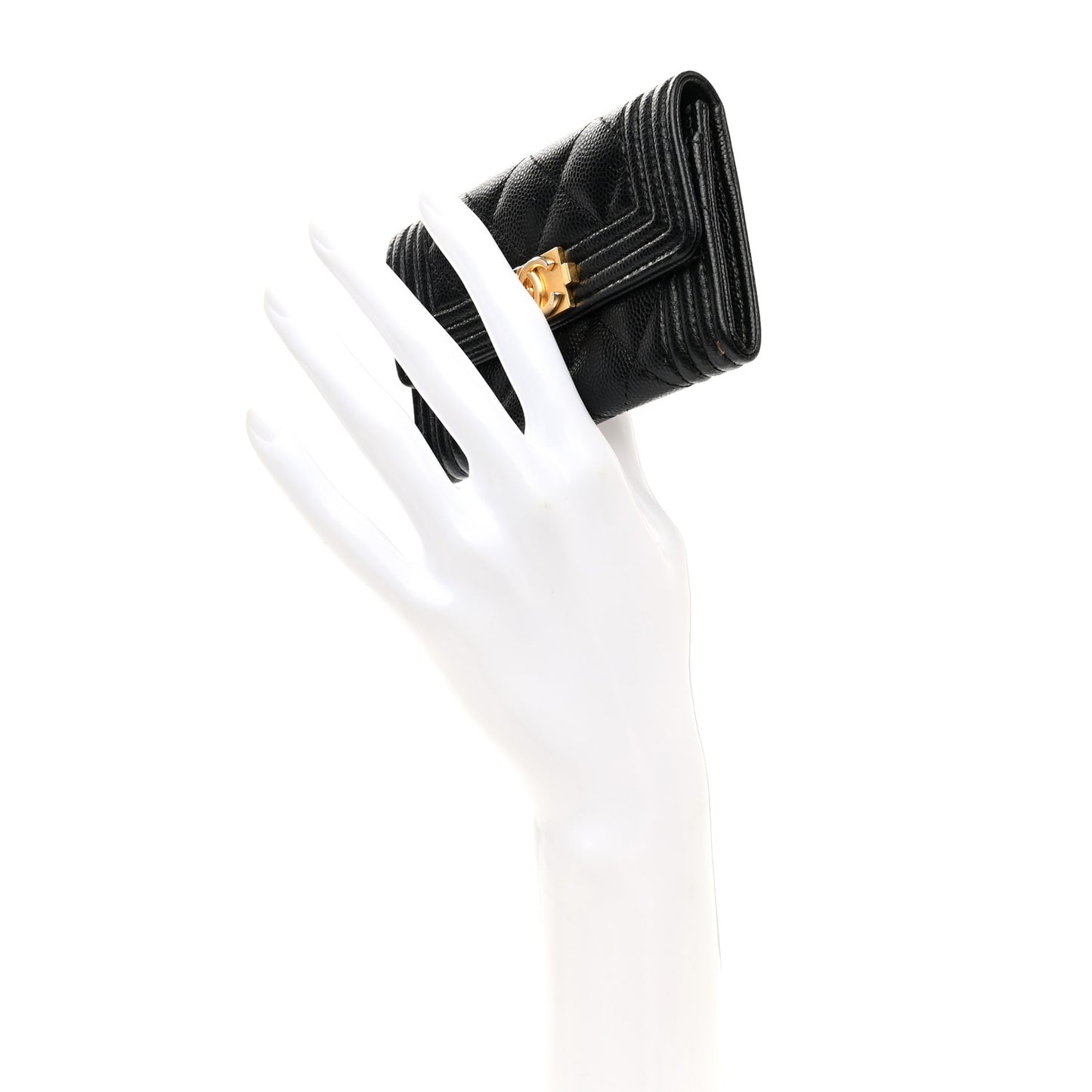 Caviar Quilted Boy Flap Card Holder Black