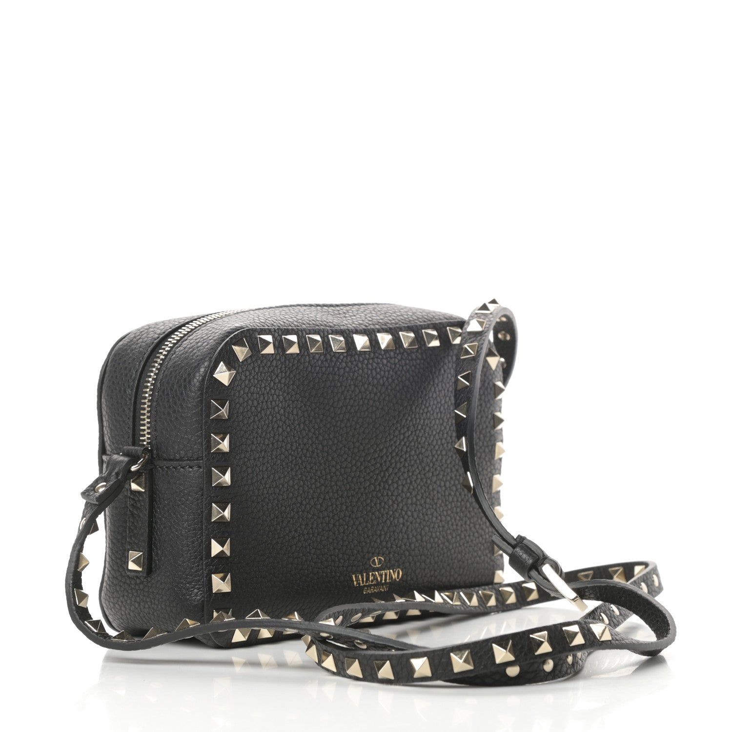 Valentino Garavani Pebbled Calfskin Rockstud Camera Crossbody Bag Black 3 of 9