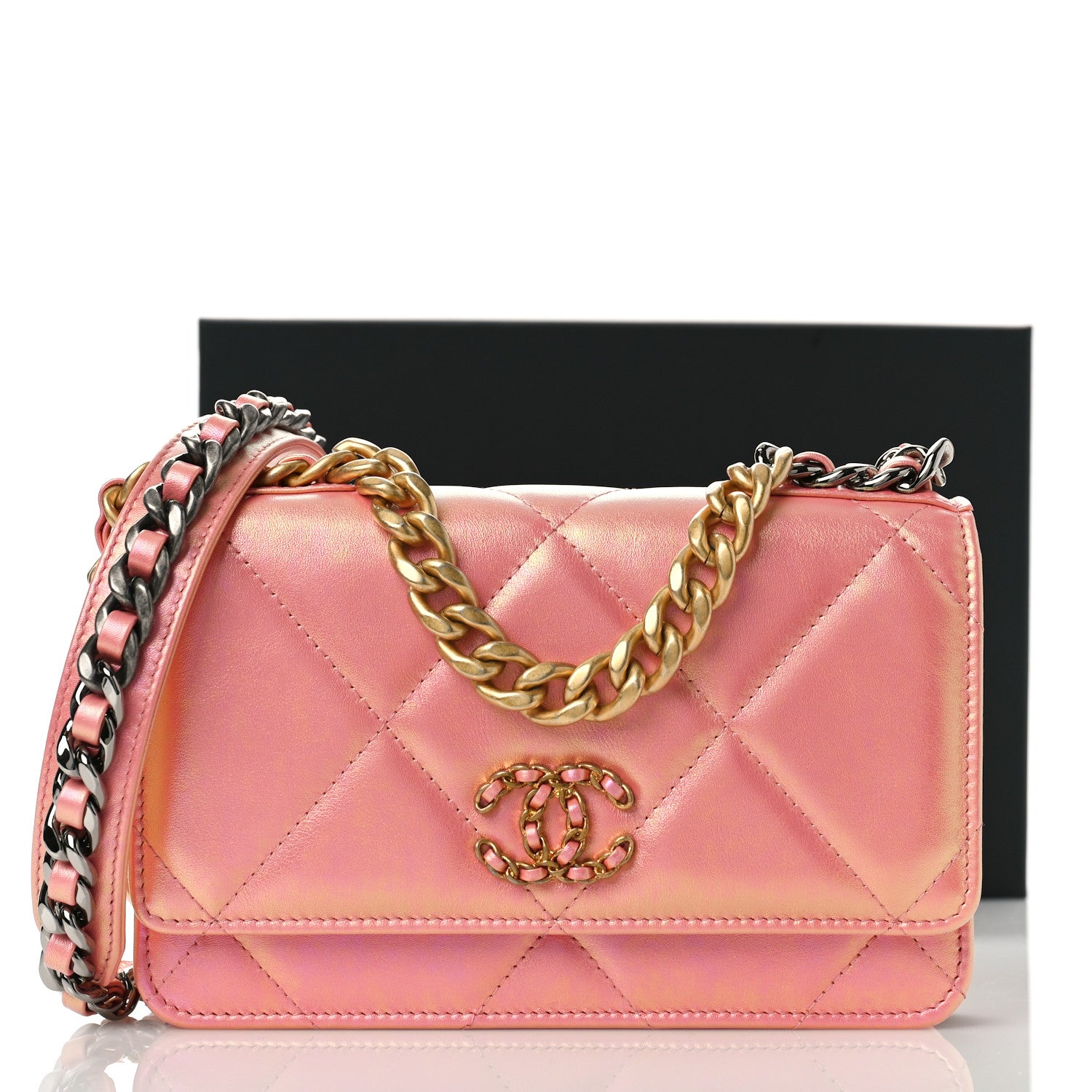 Chanel Iridescent Calfskin Quilted Chanel 19 Wallet On Chain WOC Pink 10 of 10