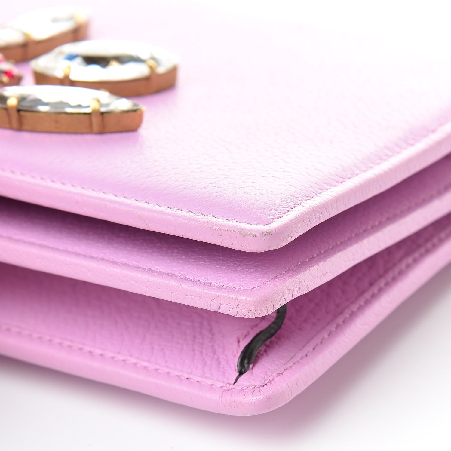 Gucci Calfskin Marquise Crystals Mini GG Chain Wallet Malva 10 of 10