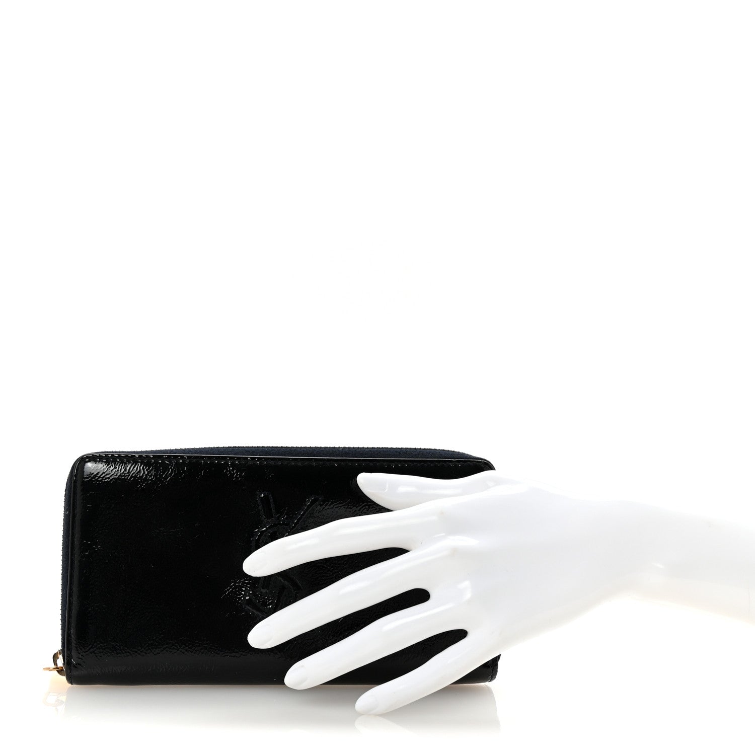 Saint Laurent Textured Patent Monogram Belle De Jour Zip Around Wallet Black 2 of 6