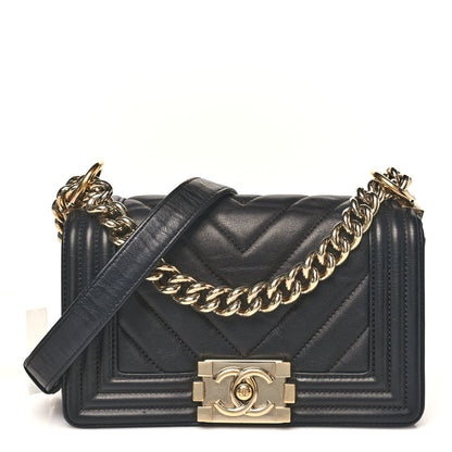 Chanel Calfskin Chevron Quilted Small Boy Flap Black 1 of 10