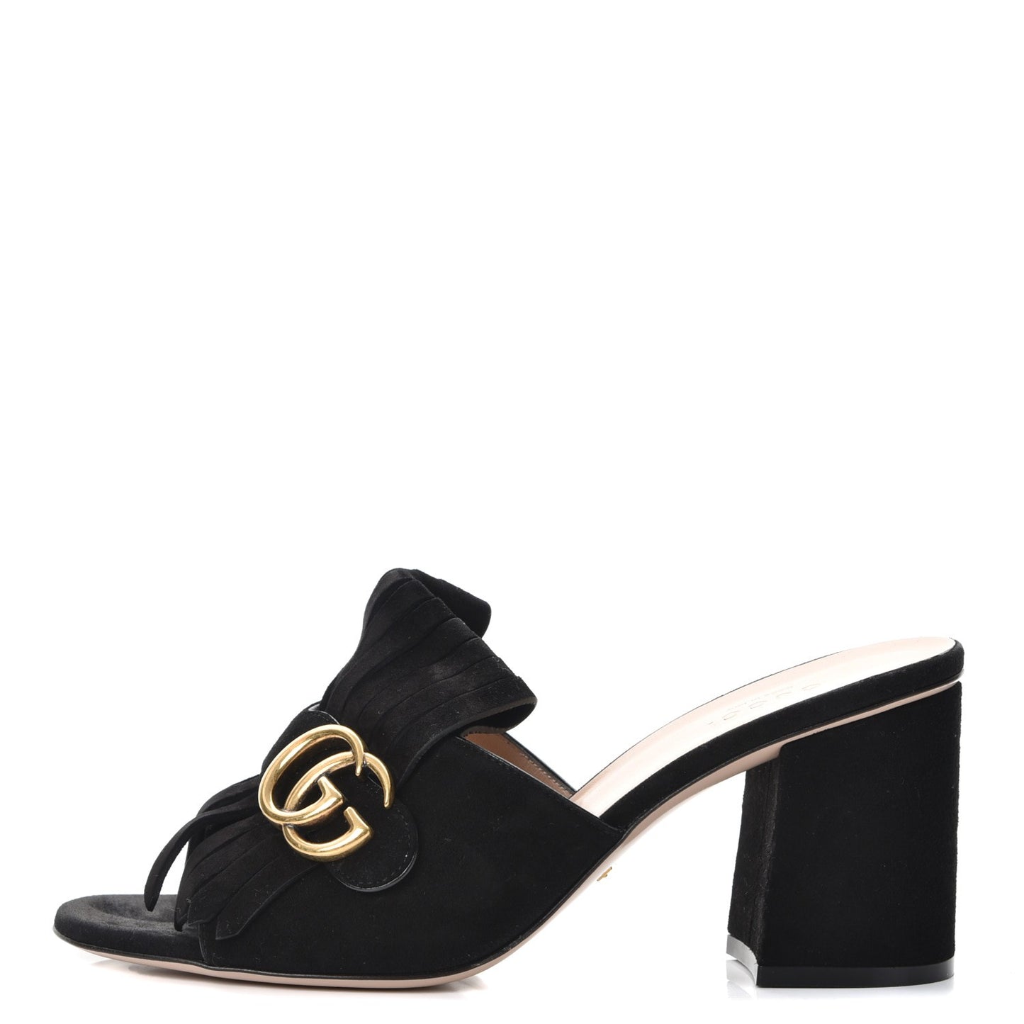 Kid Scamosciato GG Marmont Fringe 75mm Slide Sandals 38.5 Black