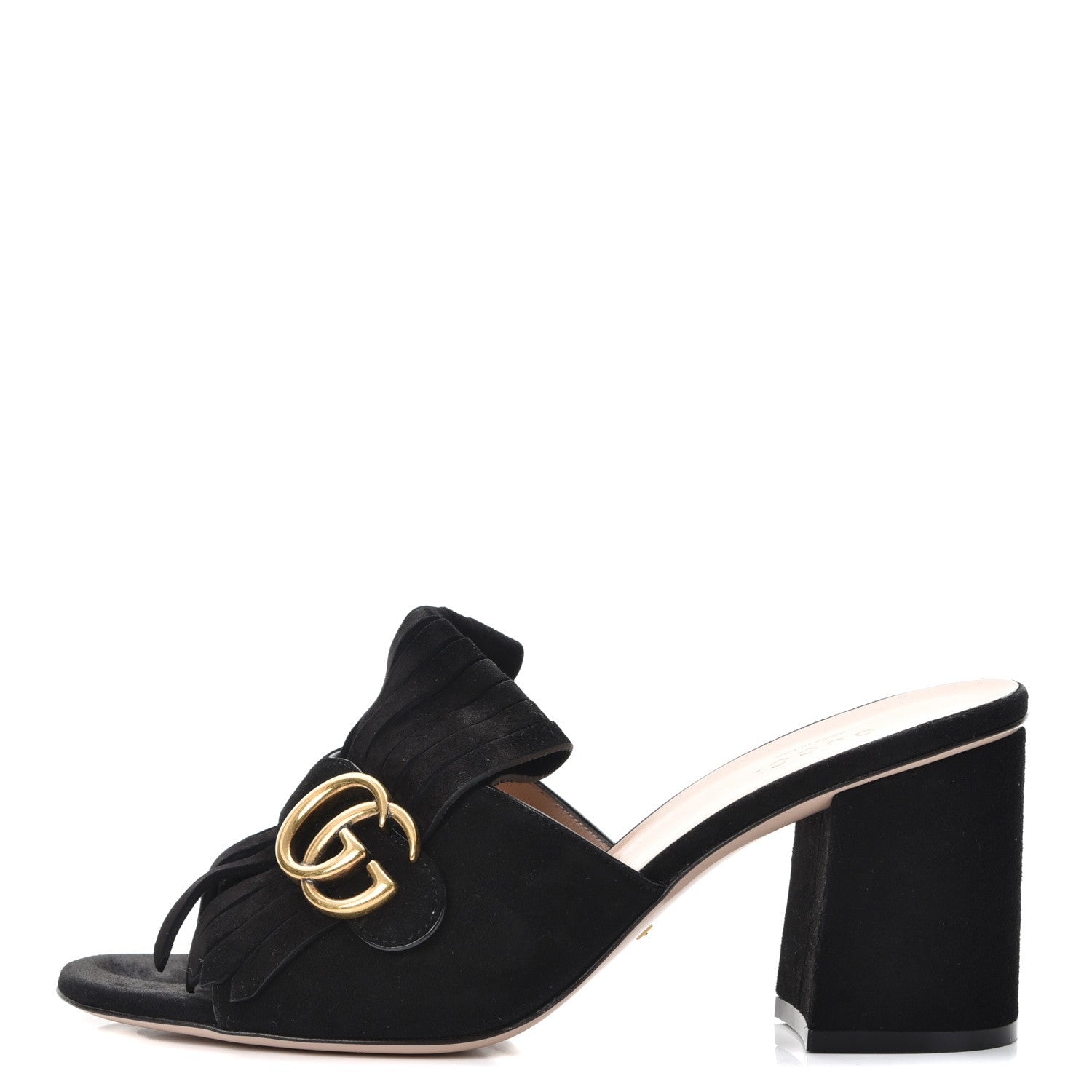 Gucci Kid Scamosciato GG Marmont Fringe 75mm Slide Sandals 38.5 Black 1 of 7