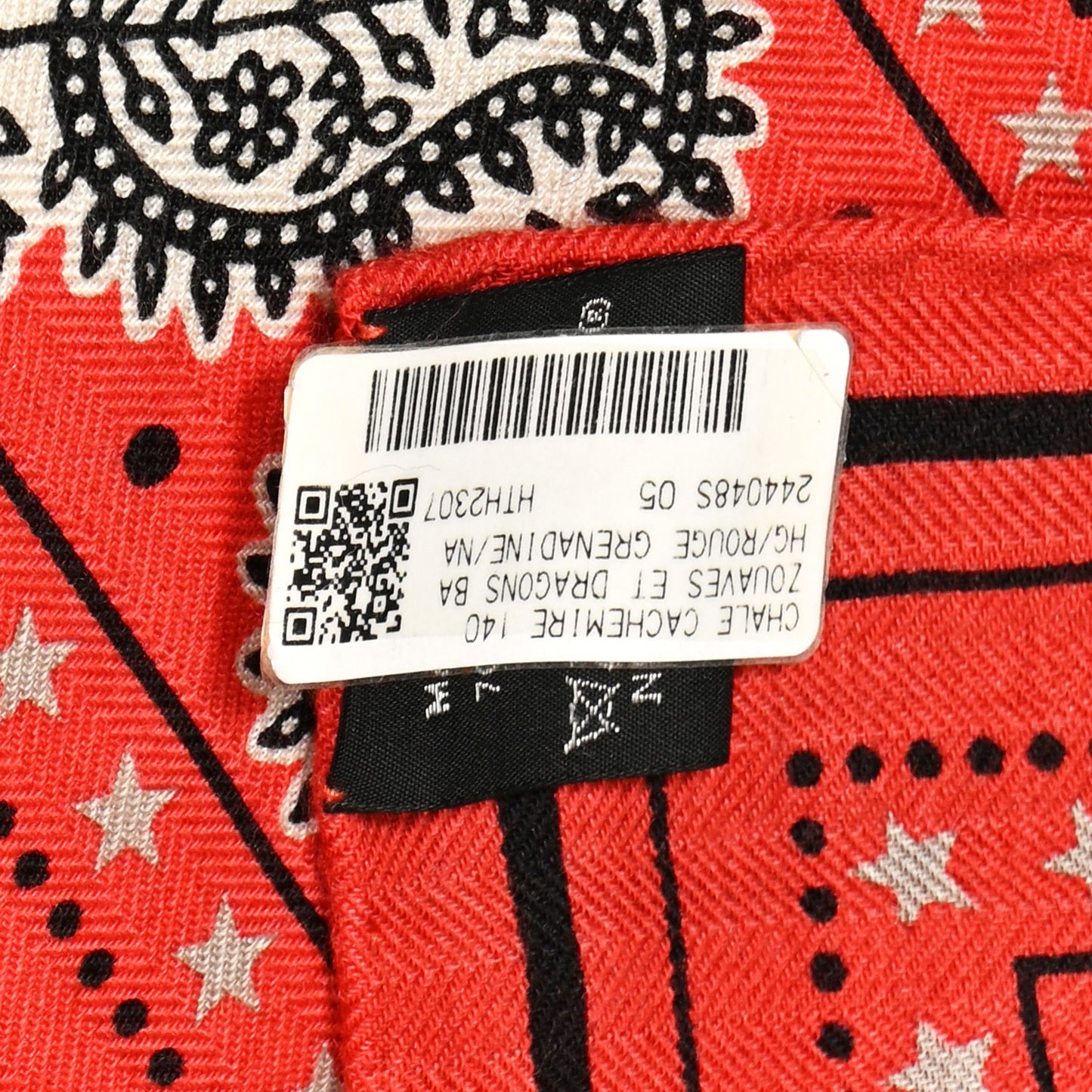 Cashmere Silk Zouaves Et Dragons Shawl 140 Rouge Grenadine Naturel Gris