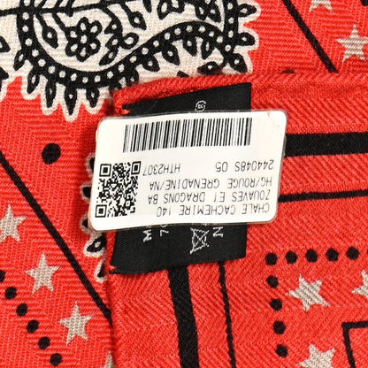 Hermes Cashmere Silk Zouaves Et Dragons Shawl 140 Rouge Grenadine Naturel Gris 3 of 5