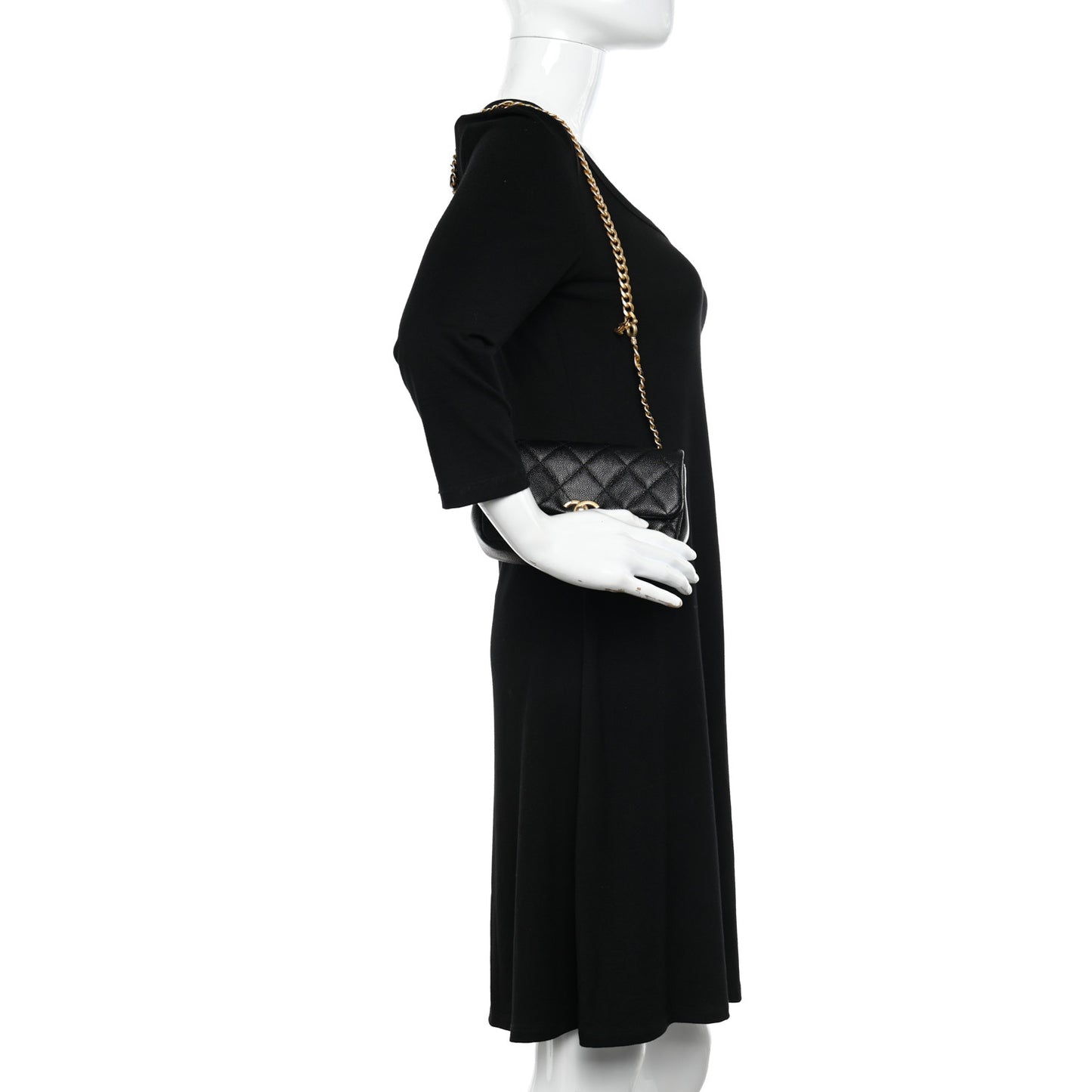 Shiny Caviar Quilted Chain Melody Waist Belt Bag Black