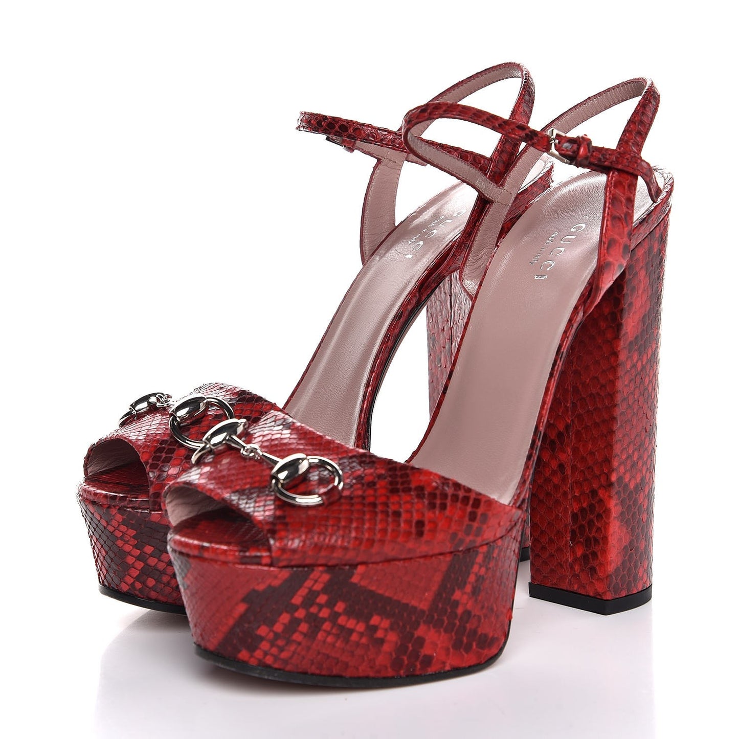 Python Horsebit Platform High Heel Sandals 38 Red