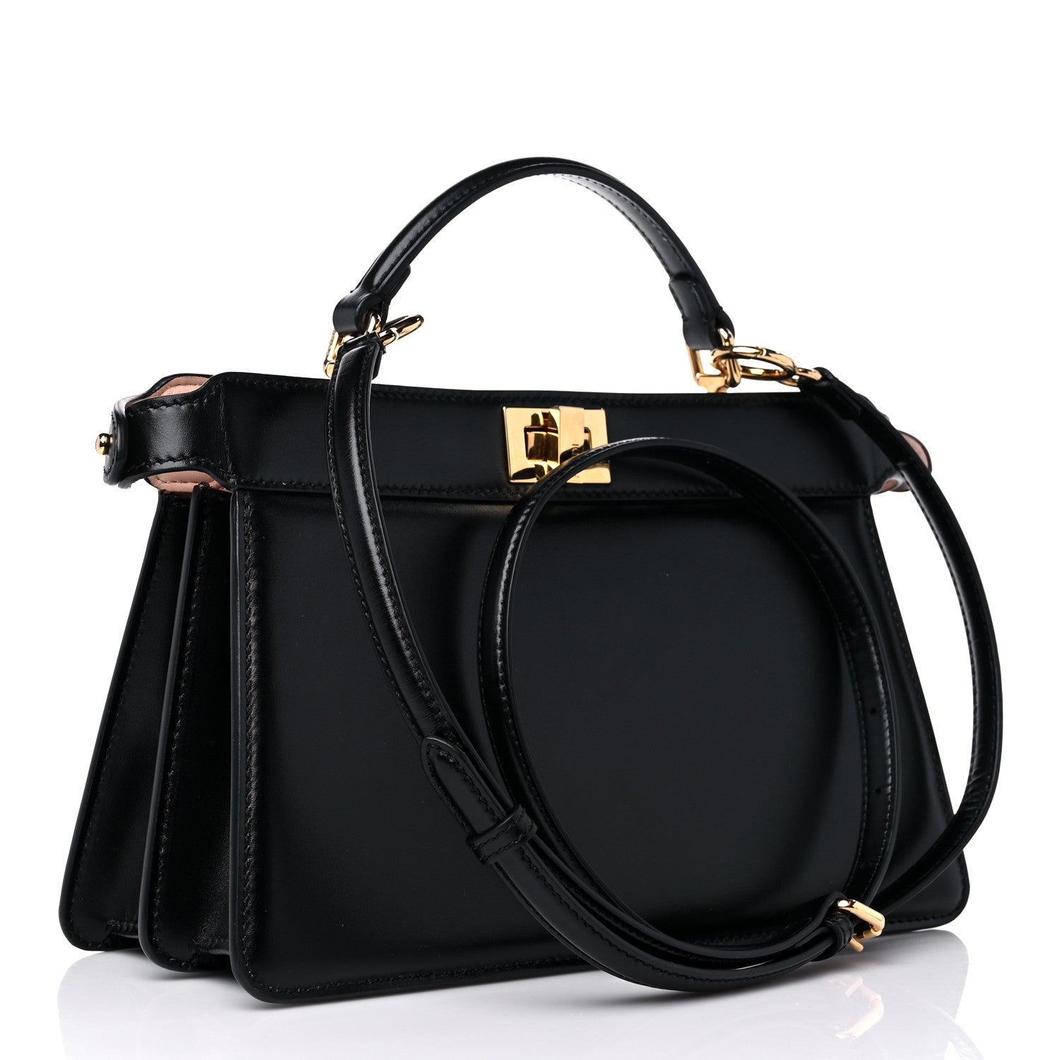 Fendi Vitello King Luxor Shiny Nappa Medium Peekaboo I SEE U East West Satchel Black Light Rose 3 of 8