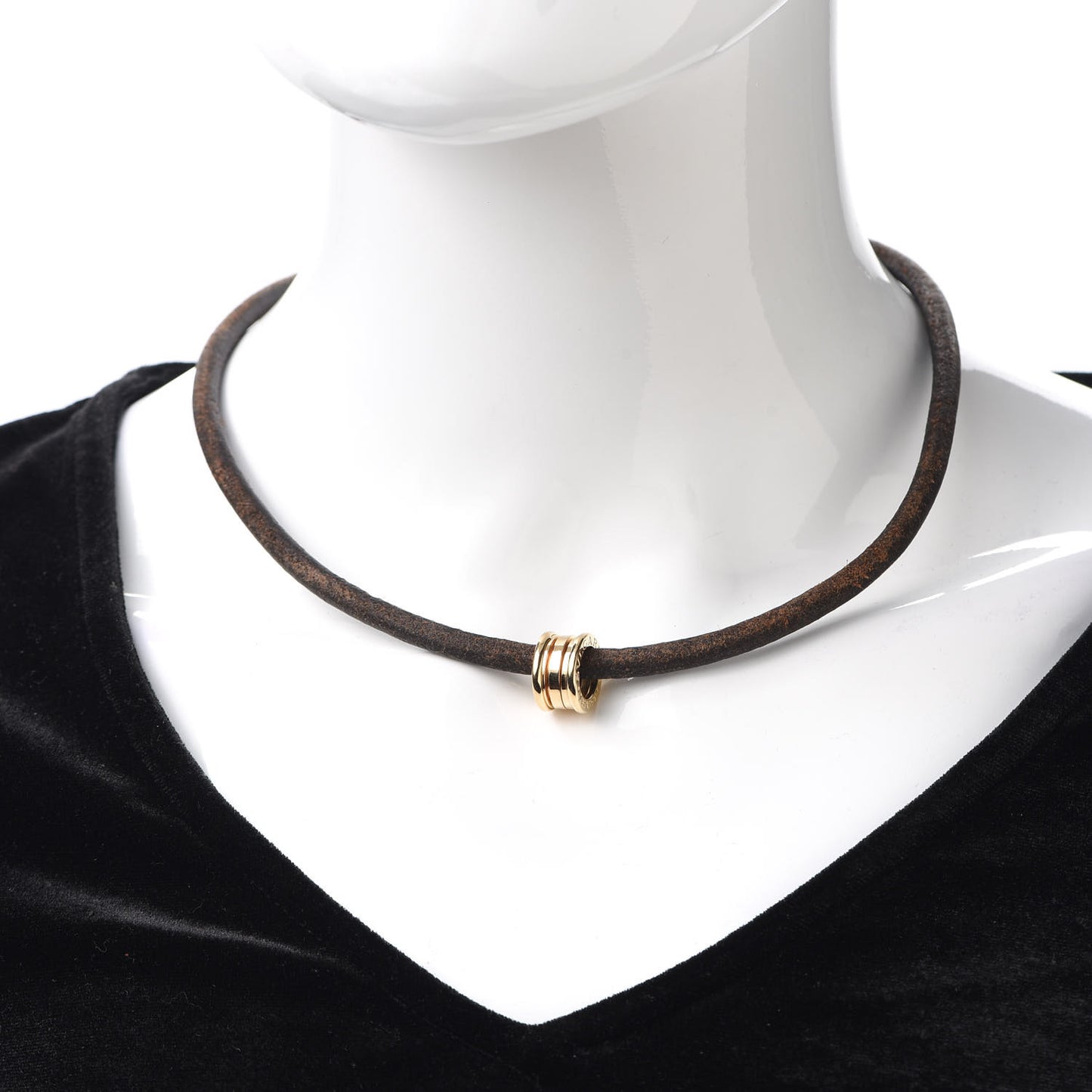 18K Yellow Gold Leather B.Zero1 Pendant Necklace Brown
