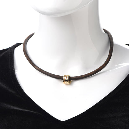 Bulgari 18K Yellow Gold Leather B.Zero1 Pendant Necklace Brown 2 of 3