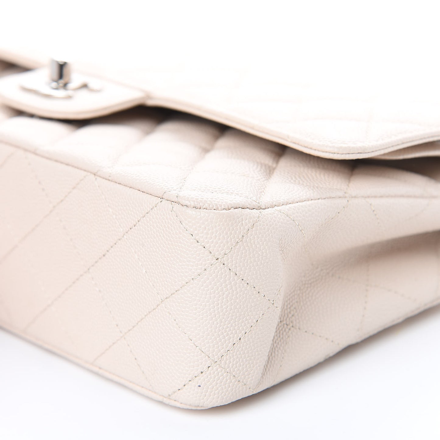 Caviar Quilted Medium Double Flap Light Beige