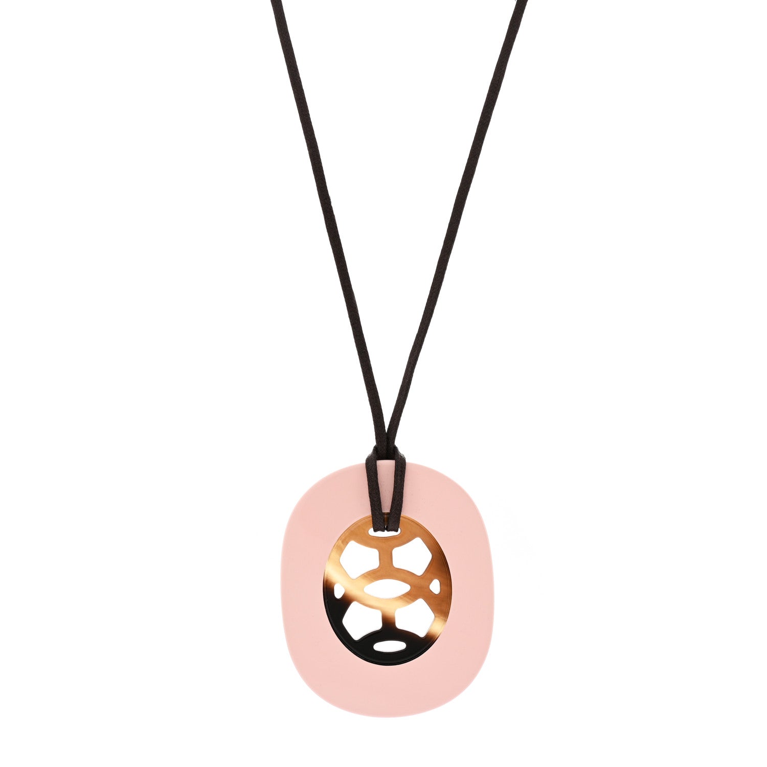 Hermes Buffalo Horn Lacquer Lift Necklace Rose Candeur 1 of 8