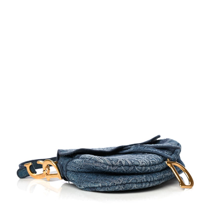 Christian Dior Oblique Embroidered Saddle Bag Denim Blue 3 of 6