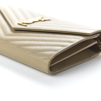 Saint Laurent Grain De Poudre Matelasse Chevron Monogram Chain Wallet Deep Beige 7 of 10