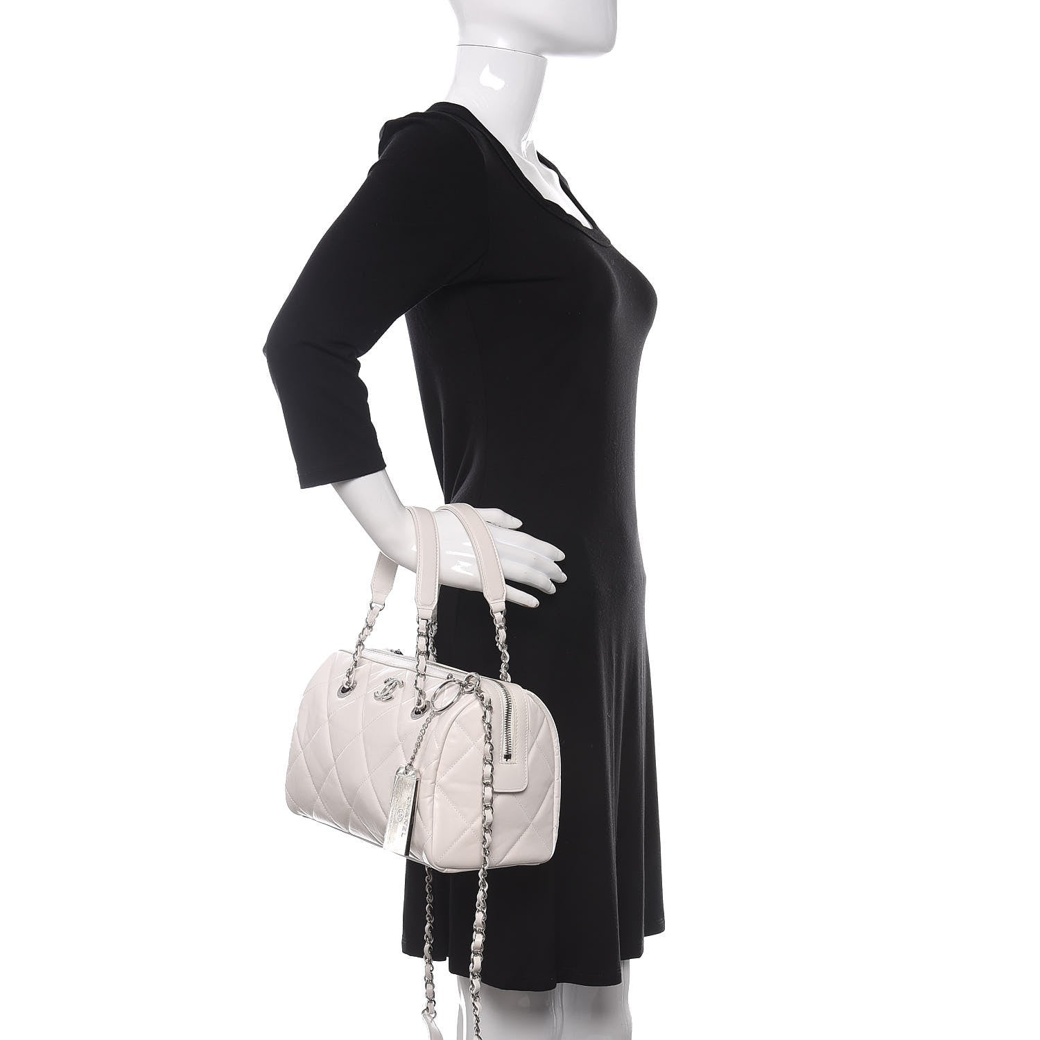 Chanel Calfskin Quilted Small CC Bowling Bag White 3 of 11