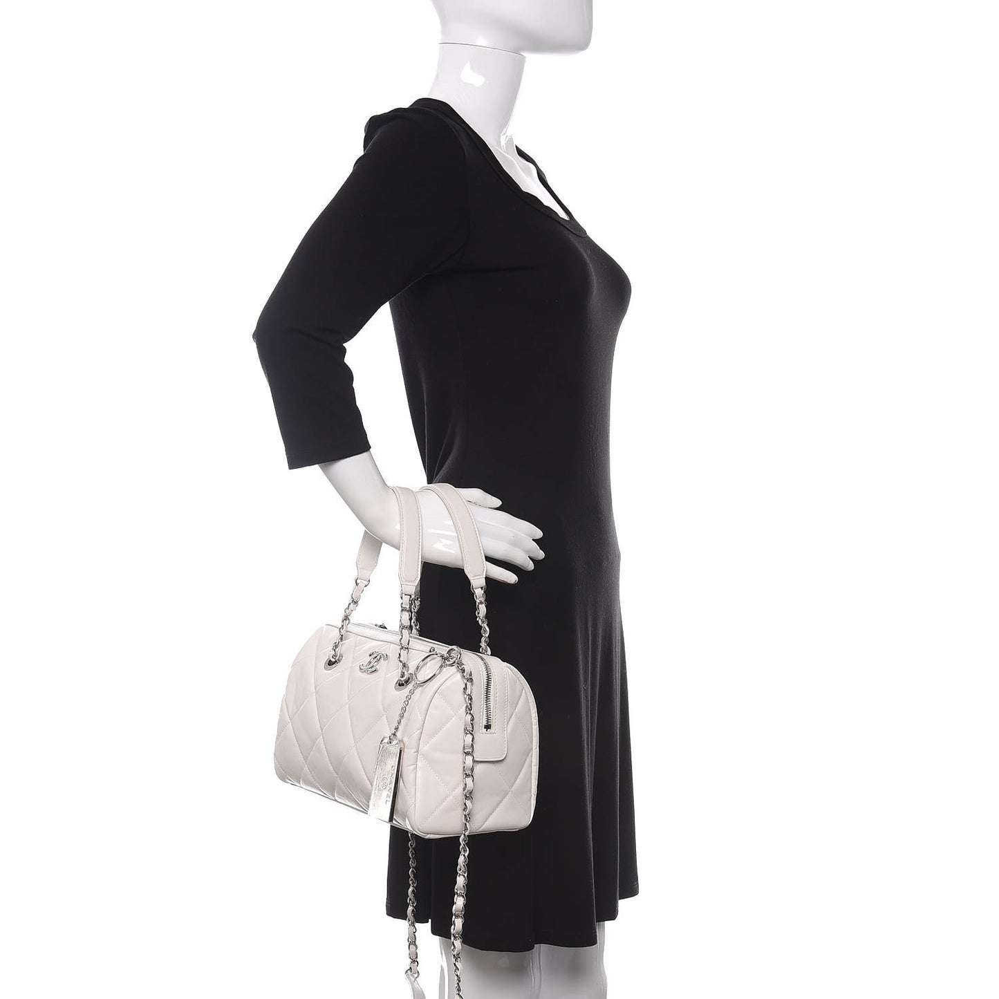 Calfskin Quilted Small CC Bowling Bag White