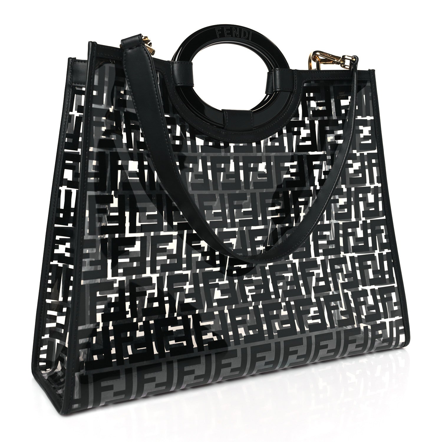 Fendi TPU FF Vitello Century Plexiglass Medium Runaway Shopper Tote Black 3 of 9