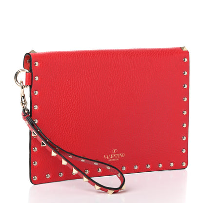Valentino Garavani Pebbled Calfskin Medium Rockstud Envelope Flat Wristlet Pouch Rouge Pur 3 of 6