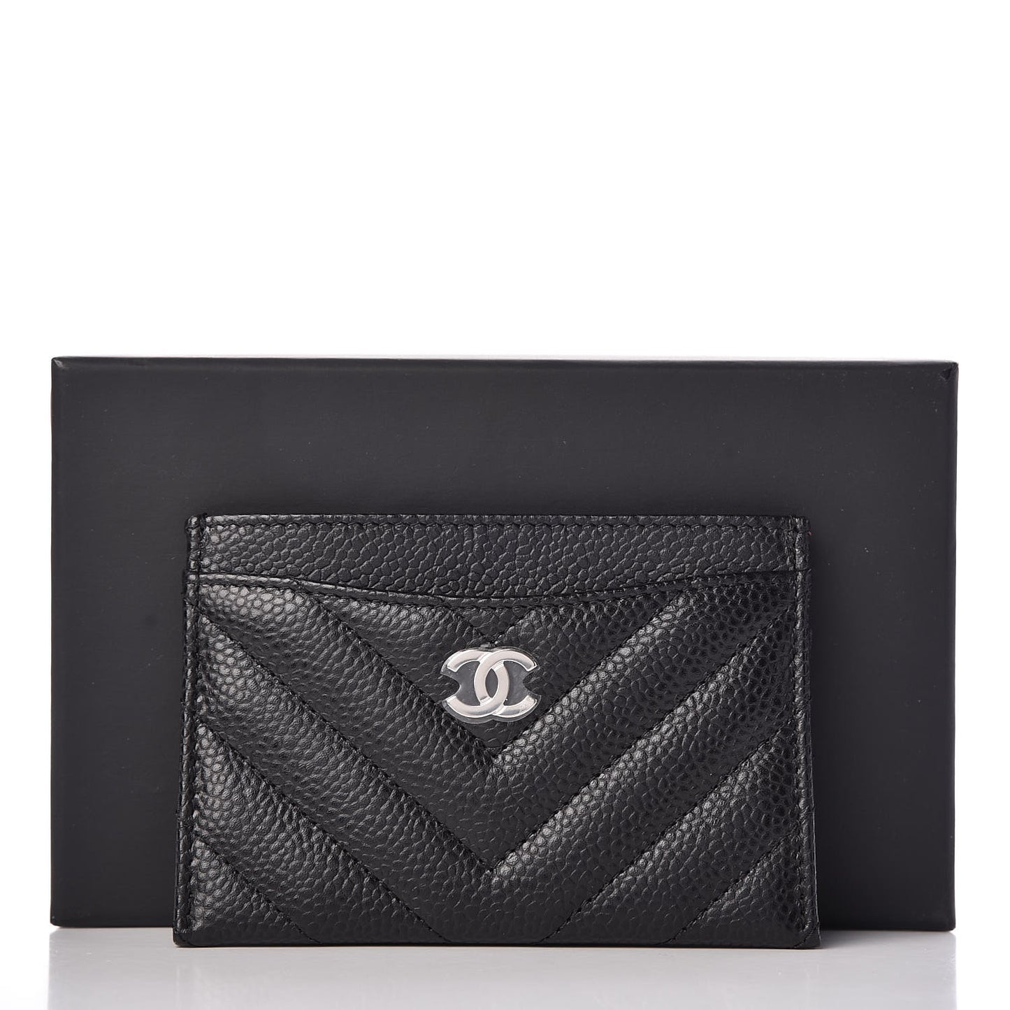 Caviar Chevron Quilted Card Holder Black