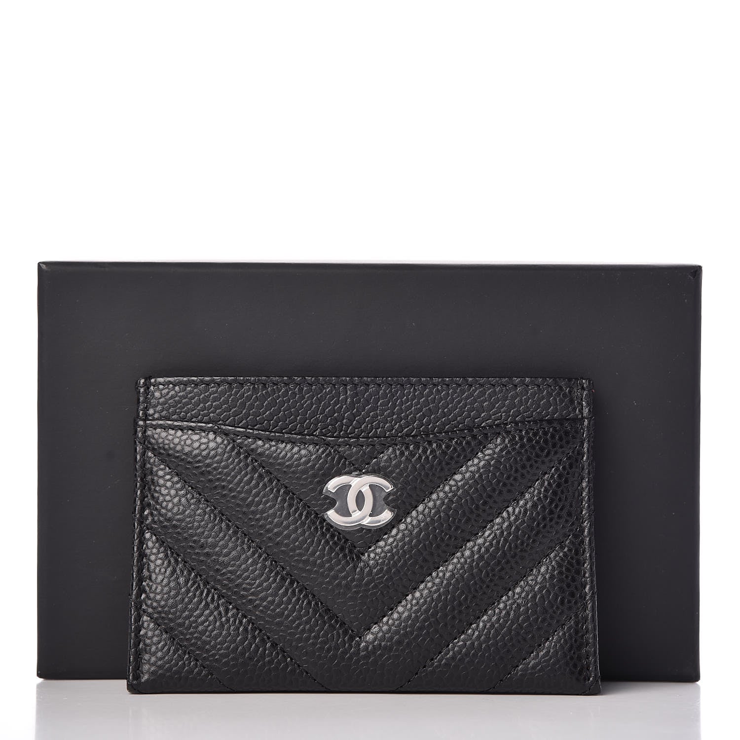 Chanel Caviar Chevron Quilted Card Holder Black 9 of 9