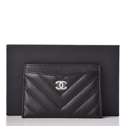 Chanel Caviar Chevron Quilted Card Holder Black 9 of 9