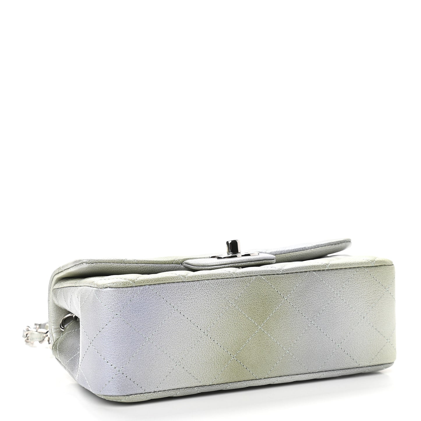 Metallic Goatskin Quilted Ombre Mini Rectangular Flap Grey Green