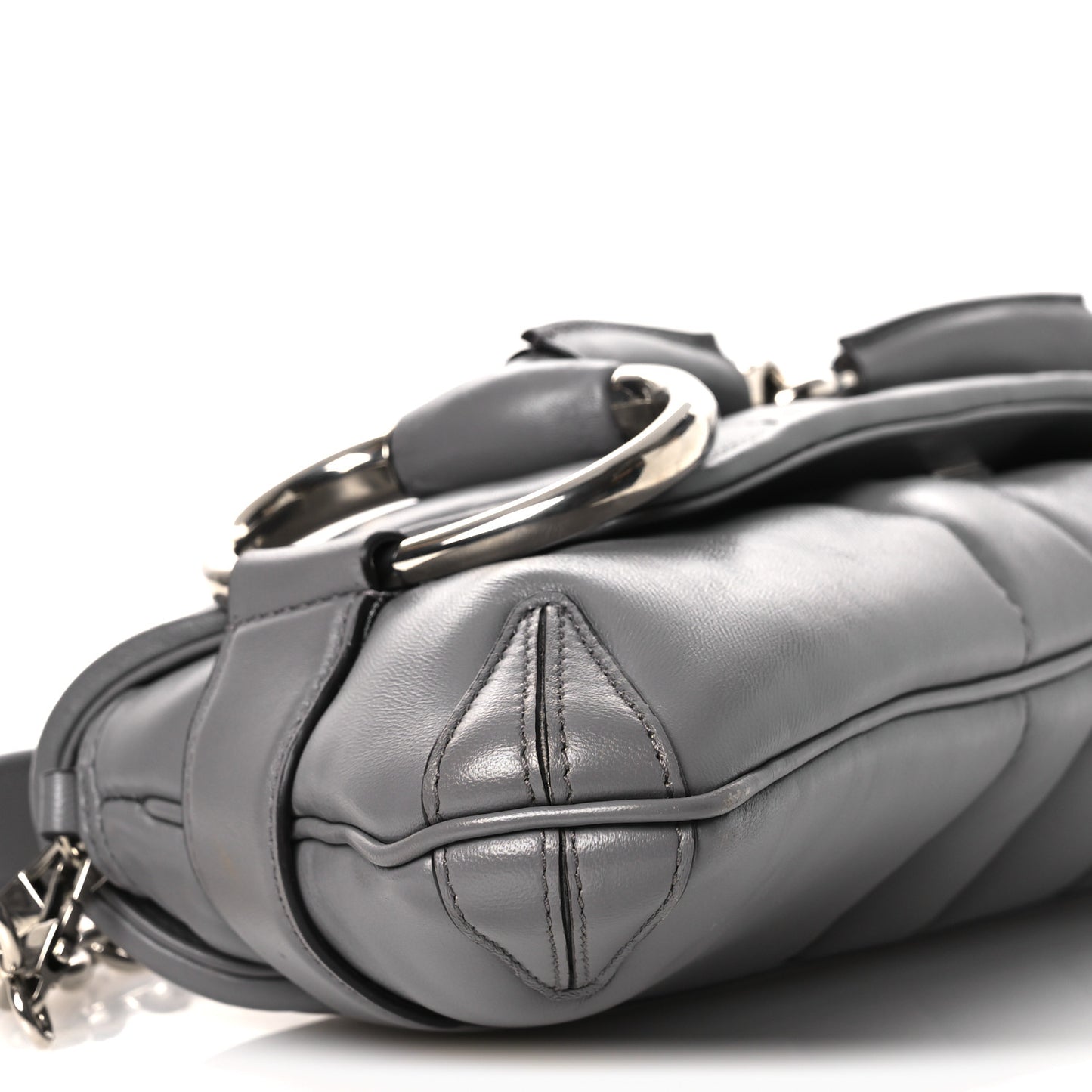 Nappa Vertical Matelasse Medium Maxi Horsebit Chain Shoulder Bag Grey