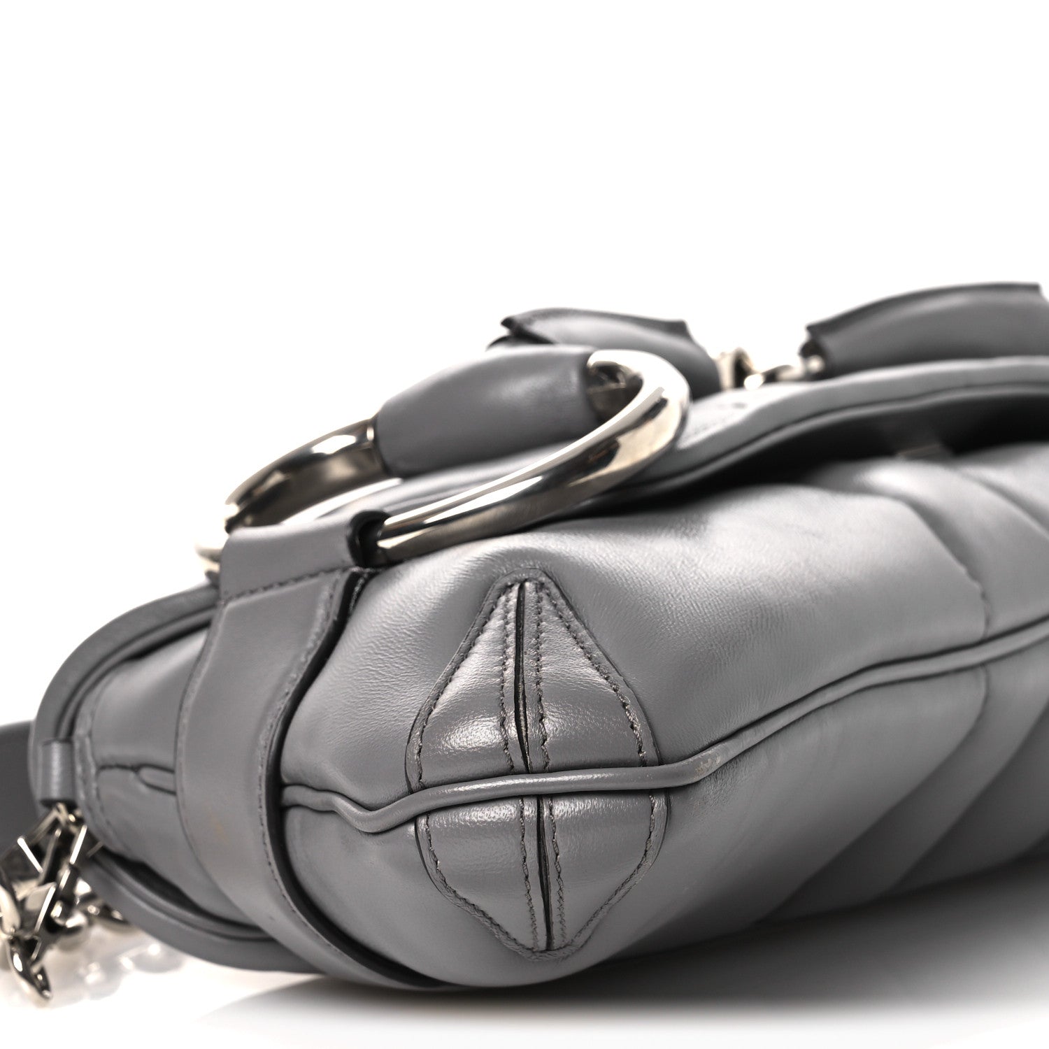 Gucci Nappa Vertical Matelasse Medium Maxi Horsebit Chain Shoulder Bag Grey 9 of 11