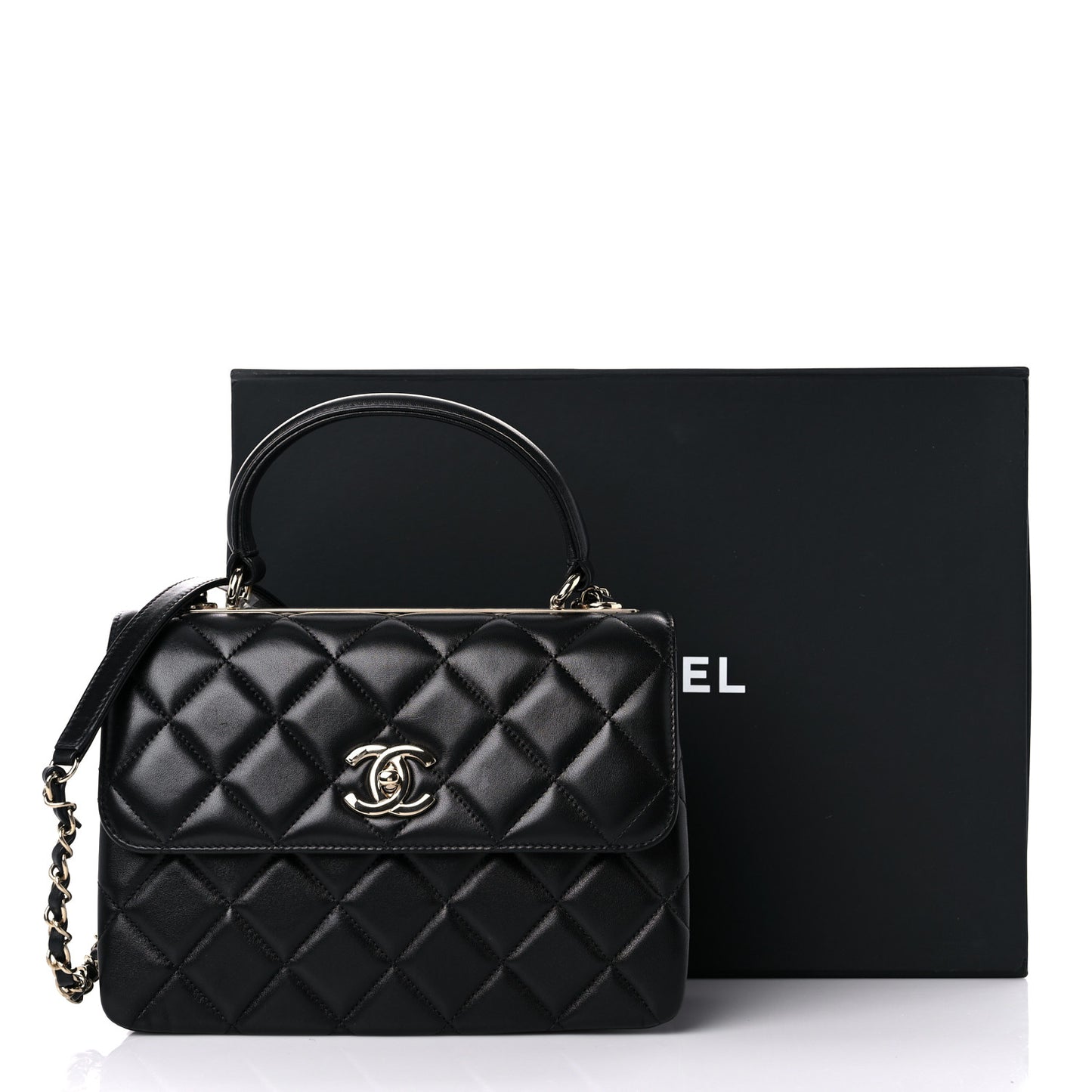 Lambskin Quilted Small Trendy CC Dual Handle Flap Bag Black