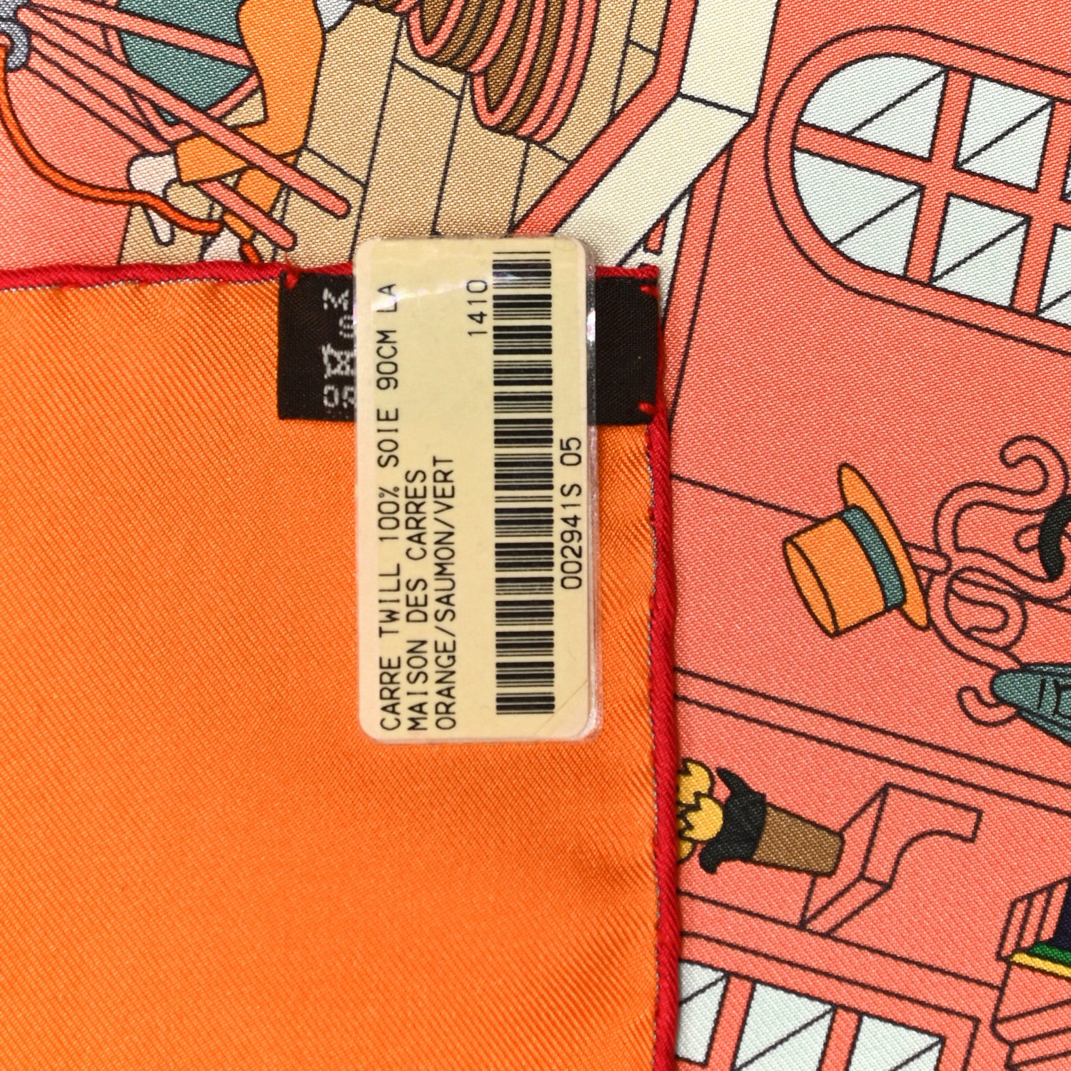 Hermes Silk La Maison Des Carres Scarf 90 Orange Saumon Vert 3 of 5