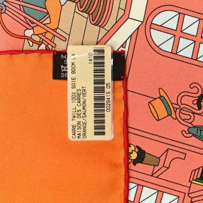 Hermes Silk La Maison Des Carres Scarf 90 Orange Saumon Vert 3 of 5