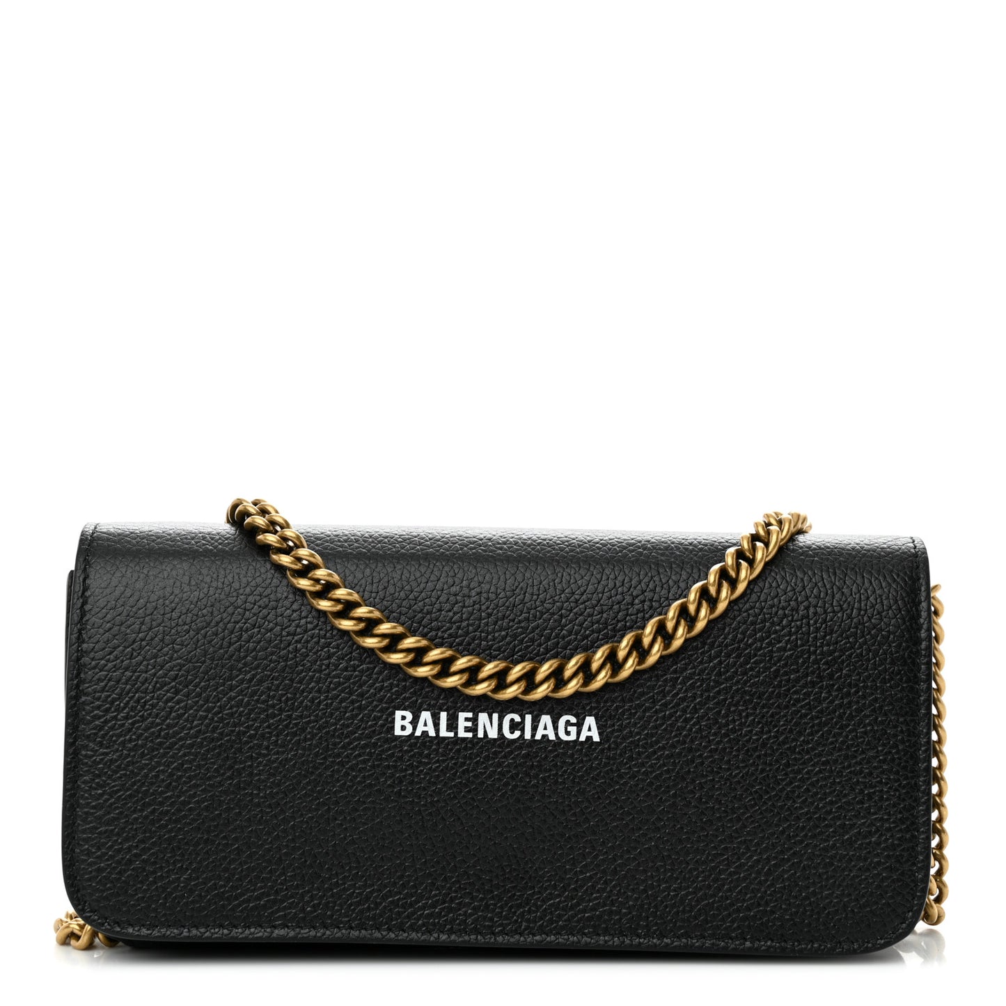 Grained Calfskin Logo Cash Continental Wallet on Chain Black White