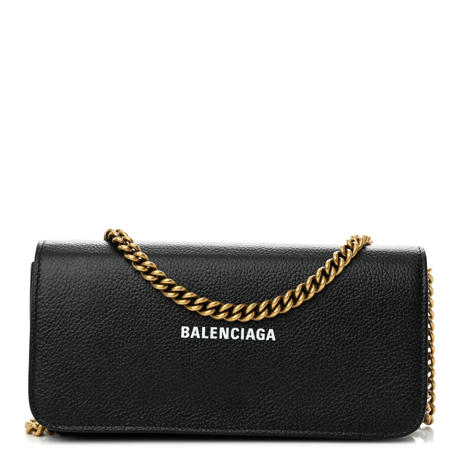 Balenciaga Grained Calfskin Logo Cash Continental Wallet on Chain Black White 1 of 10
