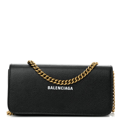 Balenciaga Grained Calfskin Logo Cash Continental Wallet on Chain Black White 1 of 10
