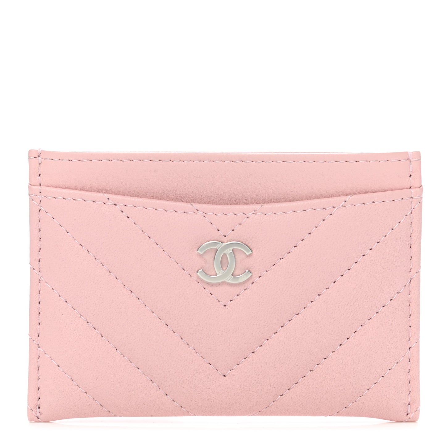 Lambskin Chevron Quilted Card Holder Light Pink