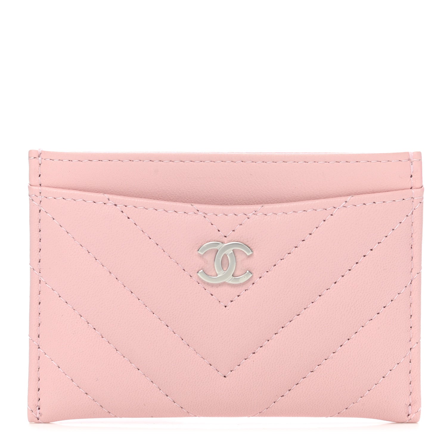 Chanel Lambskin Chevron Quilted Card Holder Light Pink 1 of 8