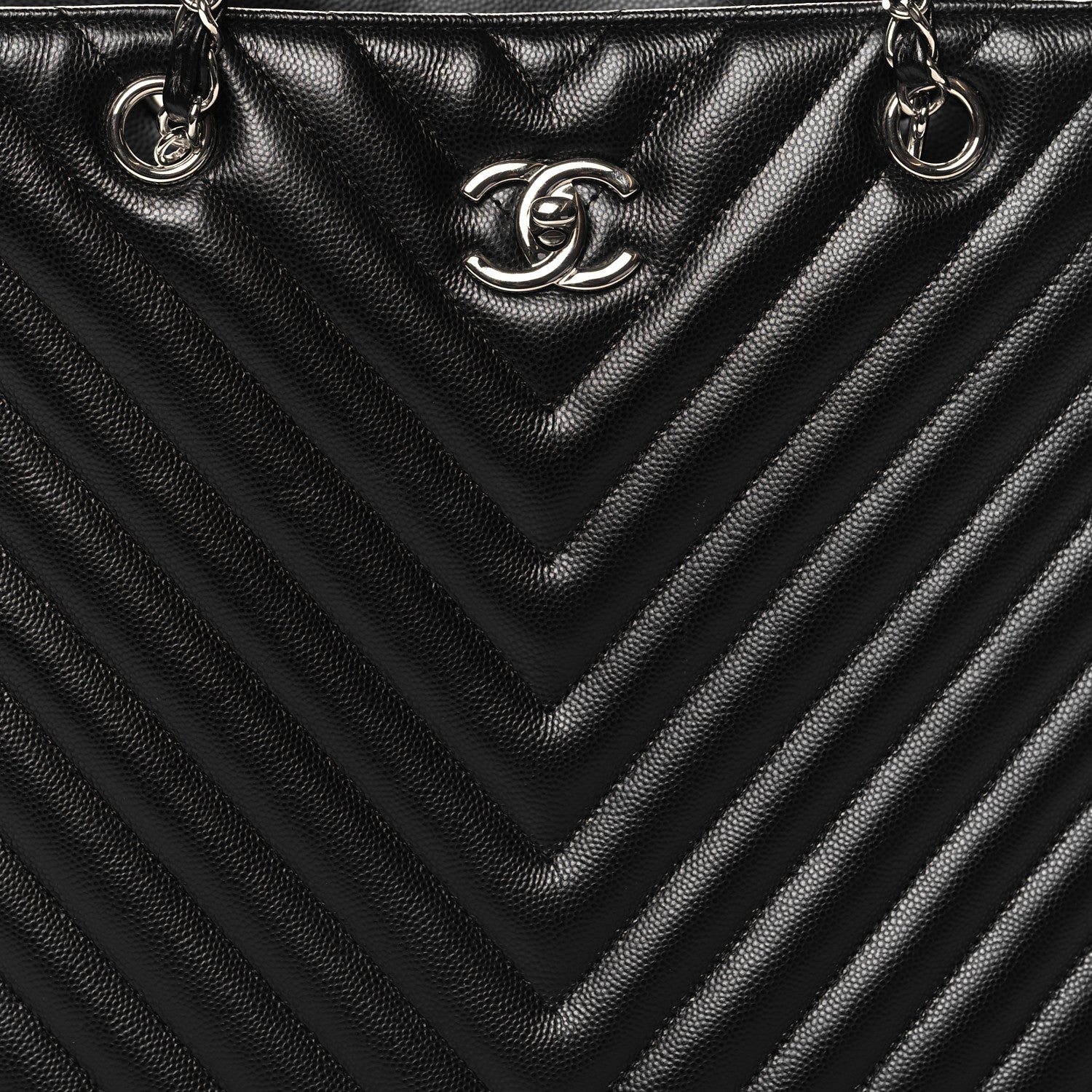 Chanel Caviar Chevron Quilted Large Shopping Tote Black 8 of 11