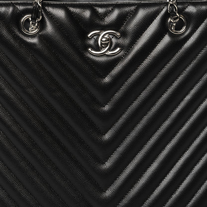 Chanel Caviar Chevron Quilted Large Shopping Tote Black 8 of 11