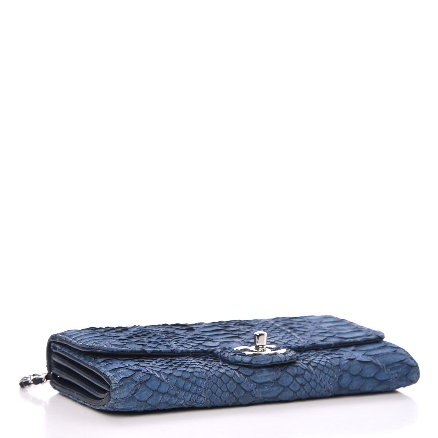 Matte Snakeskin Ultimate Stitch Flap Clutch With Chain Blue