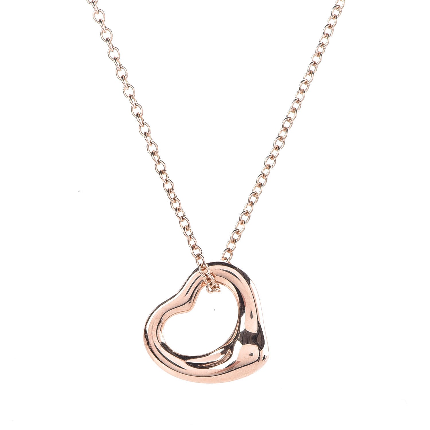 Tiffany 18K Rose Gold 11mm Elsa Peretti Open Heart Pendant Necklace 3 of 9