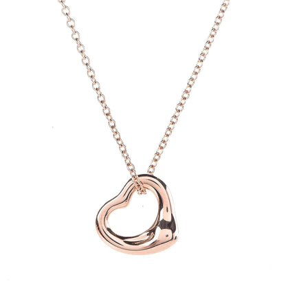 Tiffany 18K Rose Gold 11mm Elsa Peretti Open Heart Pendant Necklace 3 of 9